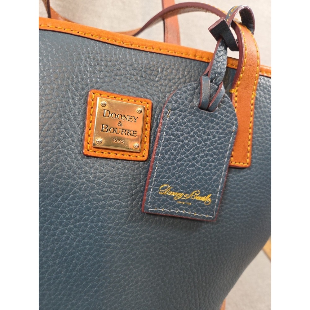 Dooney & Bourke Charleston Tote Bag Navy Blue Pebbled Leather Purse Handbag Logo